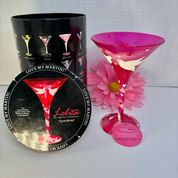 Lolita Other - Lolita Martini Glass “Love Birds” Hand Painted.Rare.Retired in 2010. New w box.